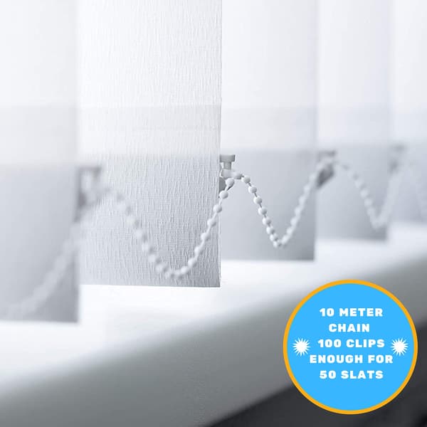 Persienner 10 meter 100 clips Vertikale Persienner Bundkæde til 3,5 tommer/89 mm Lameller