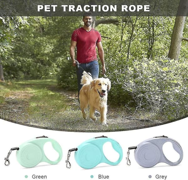 Automatic telescopic dog leash, telescopic pet leash, ergonomic handle, anti-chew nylon rope (green)