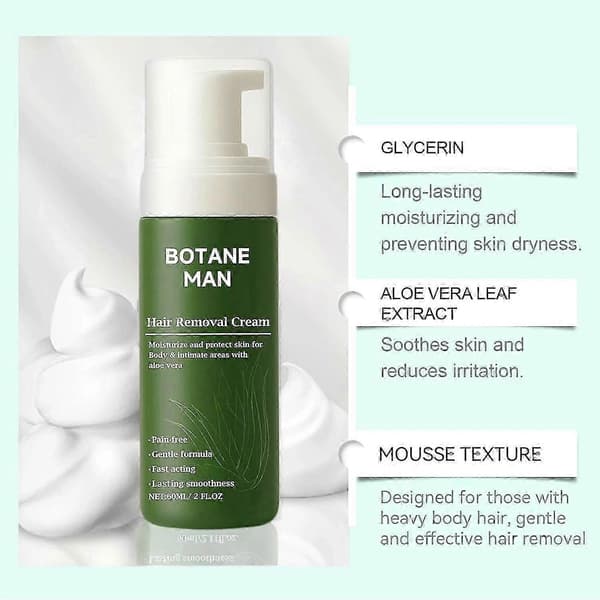 Botane Man Aloe Vera hårfjerningscreme til hurtig hårfjerning ansigt krop følsom