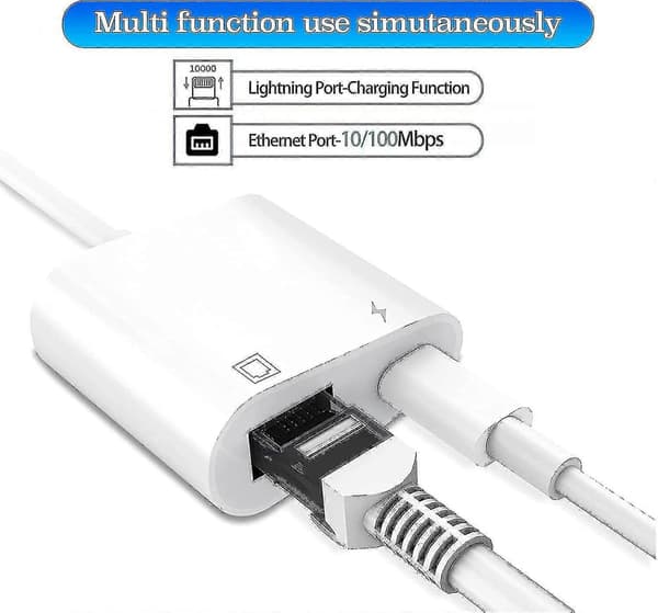 Lightning til Ethernet-adapter, Kompatibel 2-i-1 Ethernet LAN-nettverksadapter med ladeport [DB]