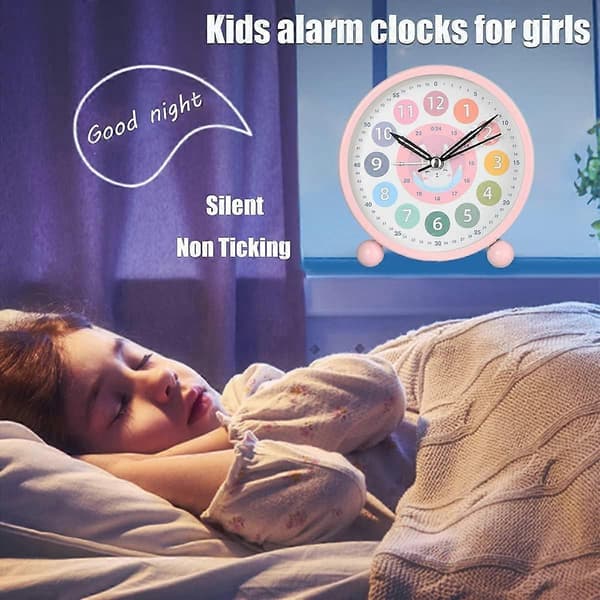 Barns Väckarklocka Pojke/Flicka, Tyst Liten Söt Bordsklocka Batteridriven, 4 \" Analog Väckarklocka Sovrum (Rosa) [DB]