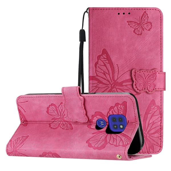 Compatible with Motorola Moto E7 Plus Embossed Butterfly Case with Wallet and Stand