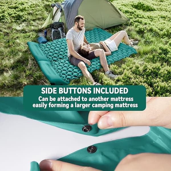 Portable Inflatable Camping Mattress with Pillow, Self-Inflating Beach Mat with Foot Pump