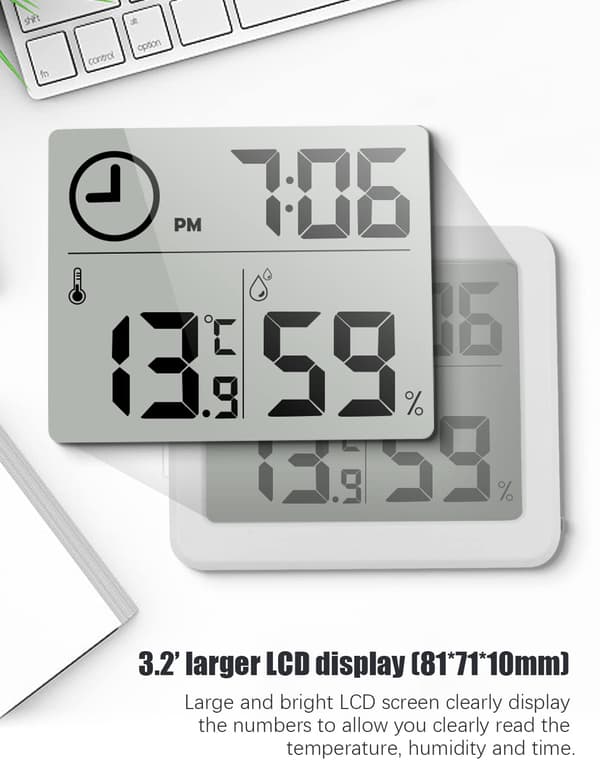 Digitalt Termometer/Hygrometer Stor 3.2” LCD-Skærm Indendørs