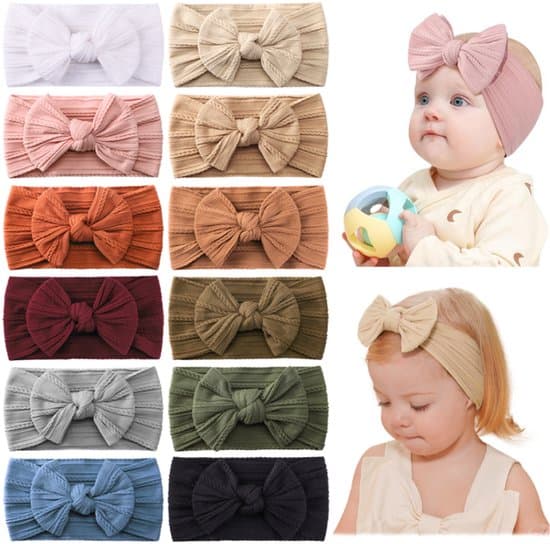 12-pack babyhårband (0-3 år) - Brett, mjukt rosetthårband