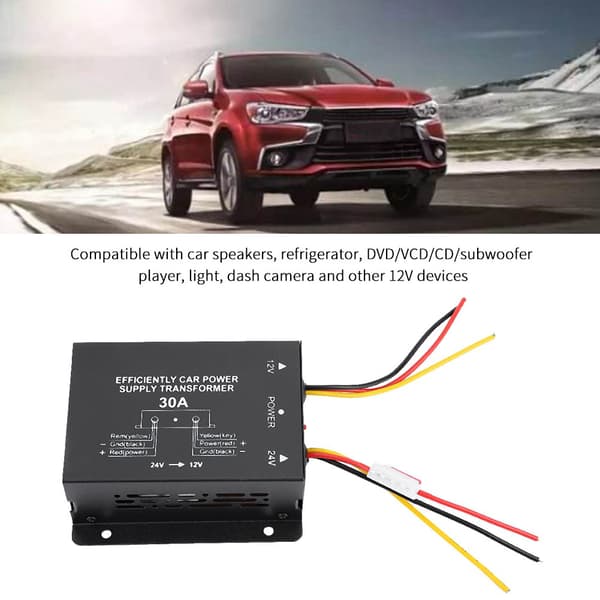 Auto DC Strømtransformator Inverter Omformer DC 24V til 12V Bil Spenningsreduserer (30A)