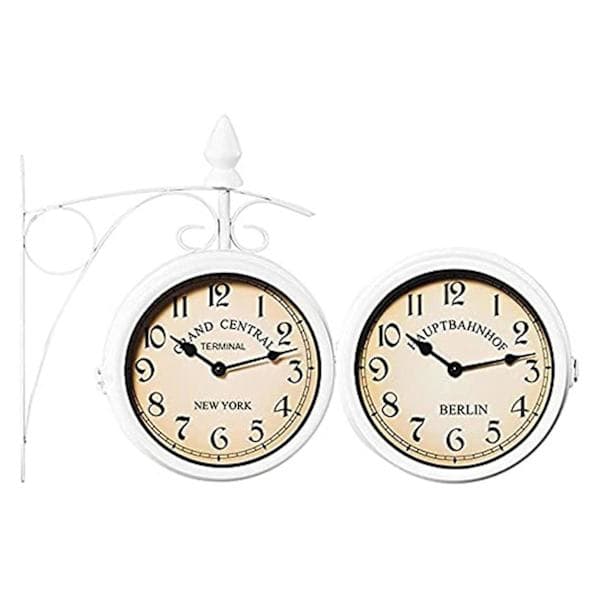 Iron Round Wall Mounted Double-Sided Two Retro Station Clock Round Candlestick Wall Mounted Clock Ho