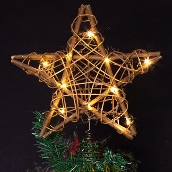 Star Christmas Tree Topper 10 \" Rustic Natural Rattan with 10 Warm