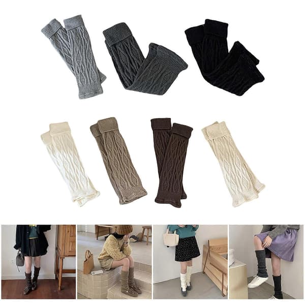 1 Pair Solid Cable Knit Leg Warmers with Elastic Rolled Cuffs for Women, Aesthetic Boot Covers, Footless Calf Socks light gray light gray