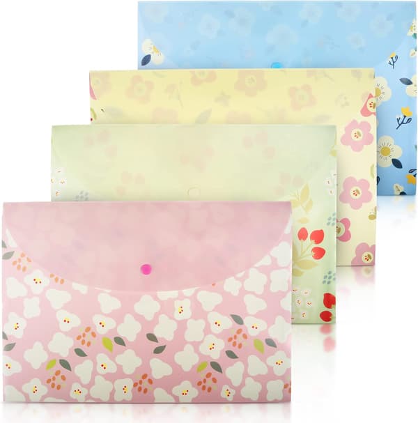 4 pcs A4 Binders with Floral Pattern, PVC Cover
