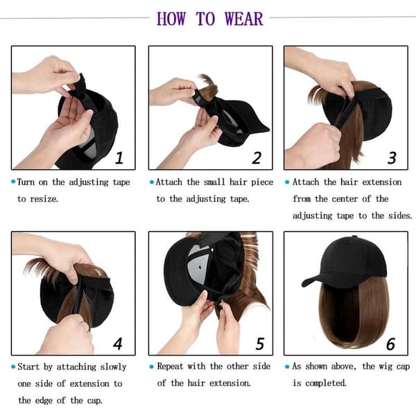 Baseballcaps med hårforlengelser Rett kort bob frisyre Form3