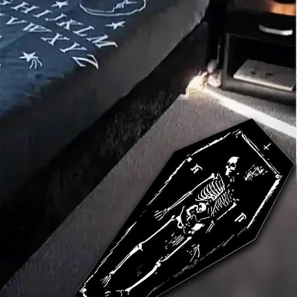 2025 Halloween Decorations Outdoor Gothic Carpet Coffin Mat, Black Mat, Super Absorbent Quick Drying, Non-Slip Rubber Backing