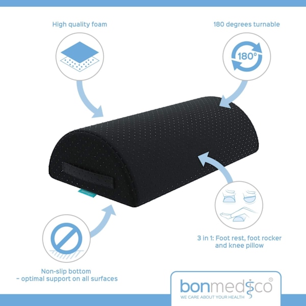 3-i-1 Ottoman Skrivbordsfotstöd - Ergonomiskt Fotstöd, Knästöd och Pall, (med Halkfri Yta/Tvättbart Överdrag) Svart black Cloud Mesh