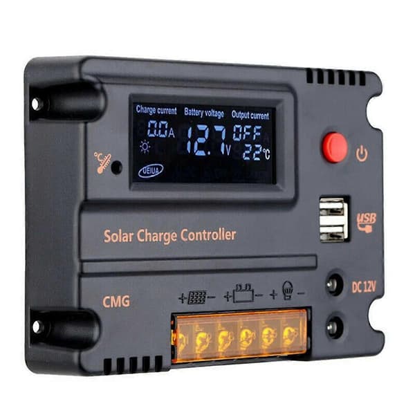 10A Solarladeregulator 12V/24V Solpanel Batteriregulator Automatisk Skifter SolarController Temperaturkompensation