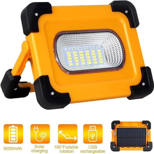 Rechargeable LED Headlight, 60W Work Light with Solar Panel, Waterproof KLB