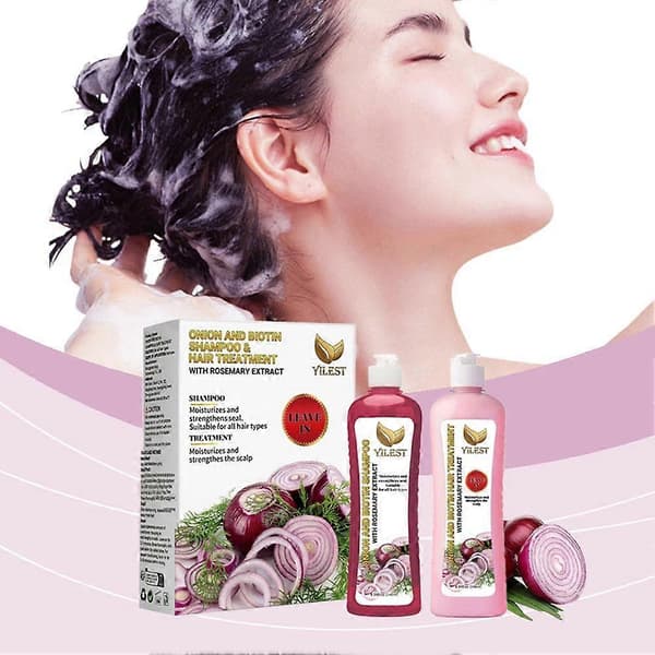 Yilest Løg Shampoo Balsam Sæt 248ml hver til hårtab Biotin Næring