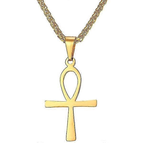 (Guld) Klassisk Herre Dame Rustfrit Stål Egyptisk Ankh Kors Vedhæng Par Halskæde