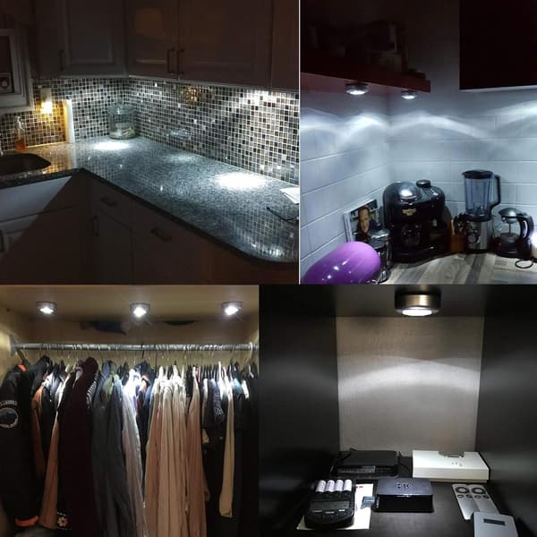 10-pack Self-Adhesive LED Spotlights Night Lights Powered by 3 Batteries