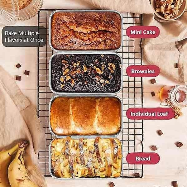 4-pak mini brødform, små brødforme i rustfrit stål til ovn, 8,54 x 5,79 tommer lille farsbrødform