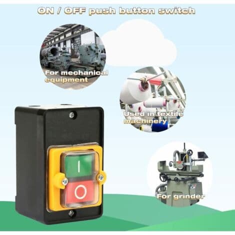Push Button Switch, AC220V/380V 10A Motor Start/Stop Switch, Waterproof Two-Button On/Off Switch with Dust Box Bracket