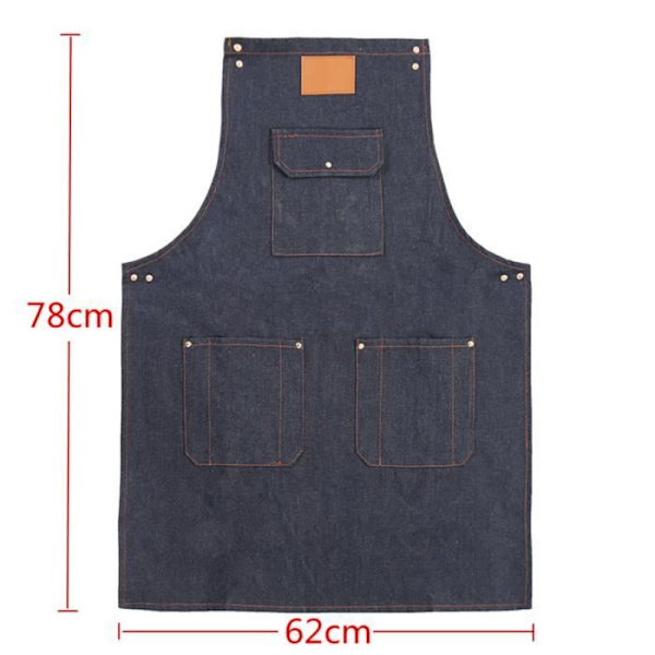 Denim Kitchen Apron with Adjustable Leather Straps - Chef - Sommelier - Bakery - Hotel