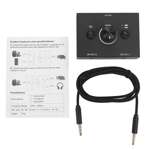 3.5mm Audio Switch, 2 Inputs 1 Output/1 Input 2 Outputs Audio Splitter Switch, Audio Switch Box