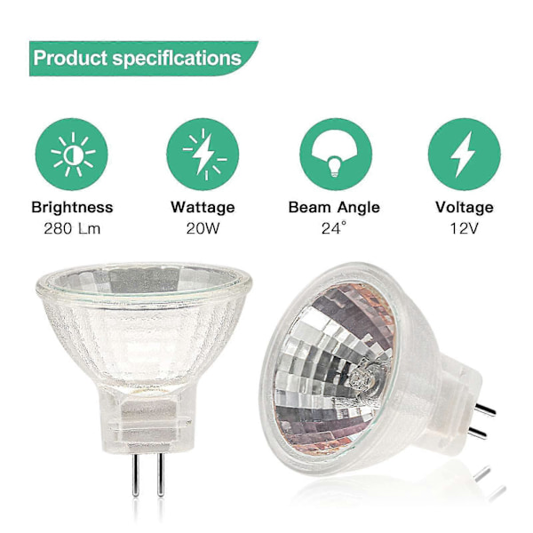 DB Mr11 Halogenpærer (12-pak), Gu4 Halogenpære 12v 20w, Mr11 Gu4 Dæmpbar Pære Glasbeskyttelse Til Loftlampe, 2-benet Halogenpære 2700k Wa