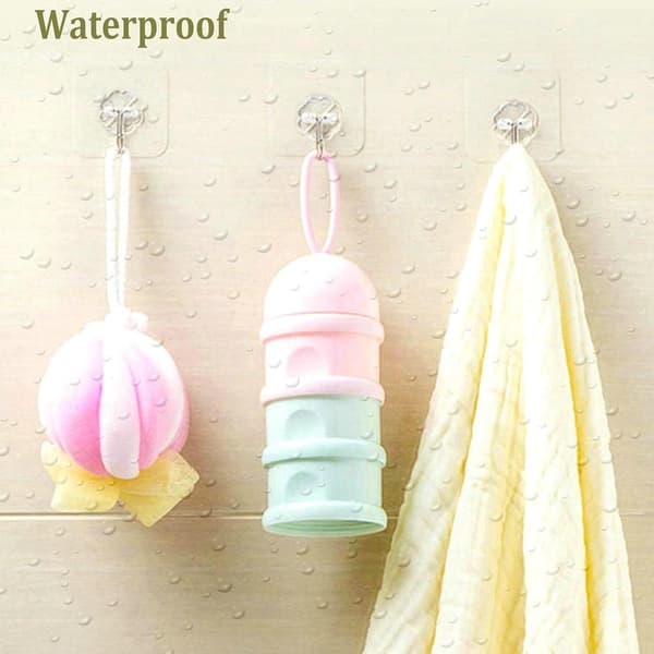 Self-adhesive hooks, 24-pack transparent, waterproof for keys, bathroom, kitchen & door