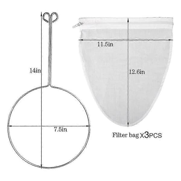 Ultrafine Mesh Strainer Bag with Zipper, Fine Mesh Strainers with Reinforced Frame and Sturdy Handle