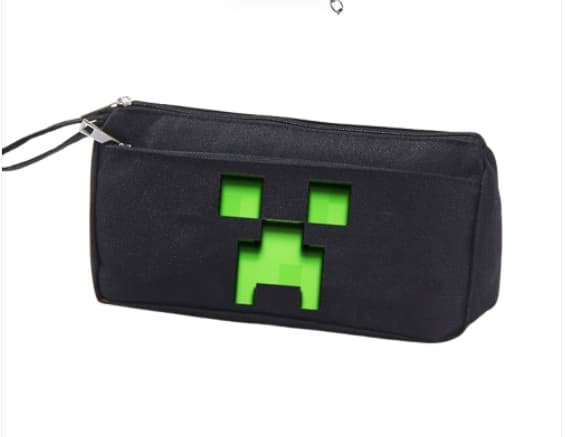 My World Pencil Case Set for Elementary and High School Students, Large Capacity, Multifunctional Pencil Case, Creeper Enderman Pencil Case Green Grid Green Grid