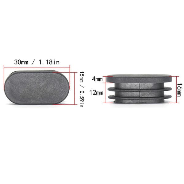 100 stk. 15x30 mm plastendestykker, til møbelben rør ovale endestykker, til plaststoleben stop, til ovalt rør