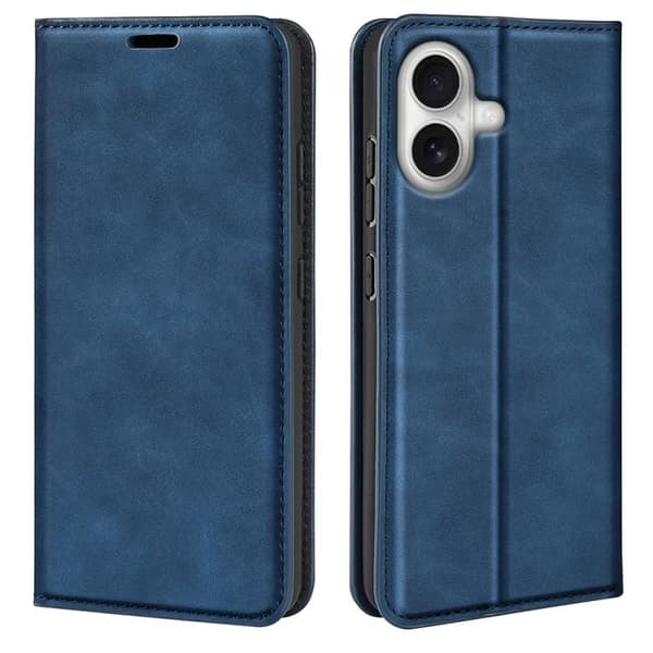 iPhone 17 Skal läderfodral med retro-skin och magnetisk sug Mörkblå Mörkblå