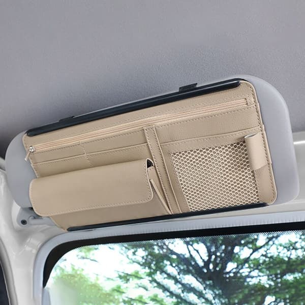 Solskærm Organizer til bil Interiør Tilbehør DVD Opbevaringsholder med lynlås Multi-Pocket Mesh Beige