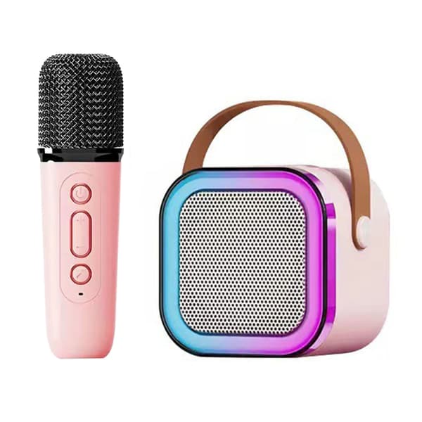 Mini Karaoke Machine Karaoke Speaker with Wireless Microphone Light Effects Portable Karaoke System with Battery for Home Use Pink with 1 Microphone 0.5 0.5