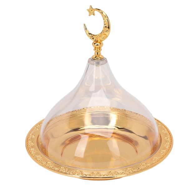 Serving Platter with Dome Golden Embossed Pattern Stainless Steel Acrylic Serving Platter with Dome for Party Cafe