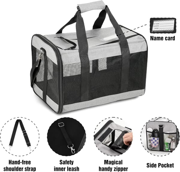 Pet Carrier, Soft Cat Carrier, Foldable, Durable, Airline Approved, Travel Friendly (42*28*28 cm, Grey) light gray light gray