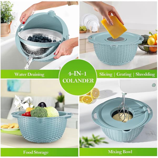 4-in-1 Colander with Mixing Bowl Set - Strainers for Kitchen
