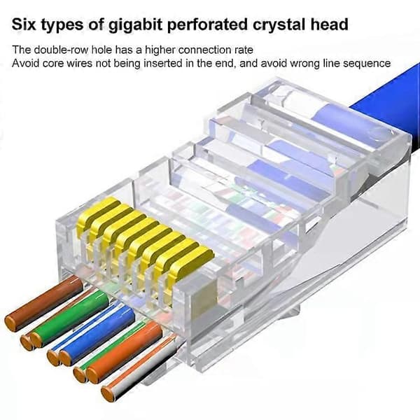 100 st/förpackning Cat6e Oskärmad Pass Through RJ45-kontakt Modulär kontakt [DB] Ej specificerad Not Specified