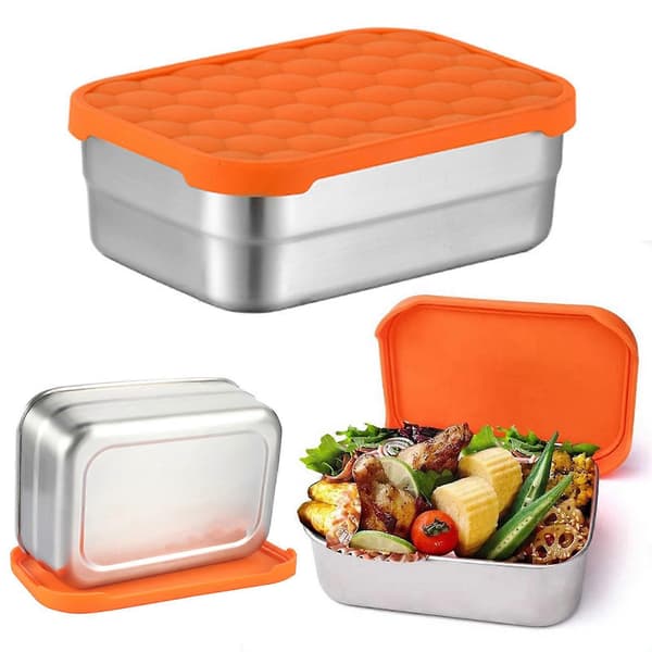 720 ml Bento matboks i rustfritt stål for barn, lekkasjesikkert silikonlokk, stablebare metallbeholdere for snacks og sauser, bærbar matboks