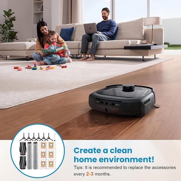 17-dels tilbehørssett kompatibelt med Eufy RoboVac E28 Omni/E25 Omni - Hovedbørster, sidebørster, støvposer