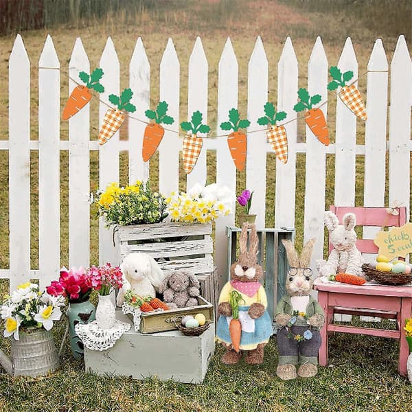 Rabbit Figurine Artificial Easter Straw Bunny Statue Animal Ornament for Easter Home Table Bookshelf Decorations