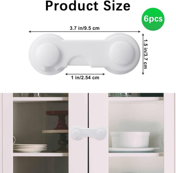 Cabinet Door Locks, 6 Pieces White, with Adhesive, Childproof for Drawers and Refrigerators