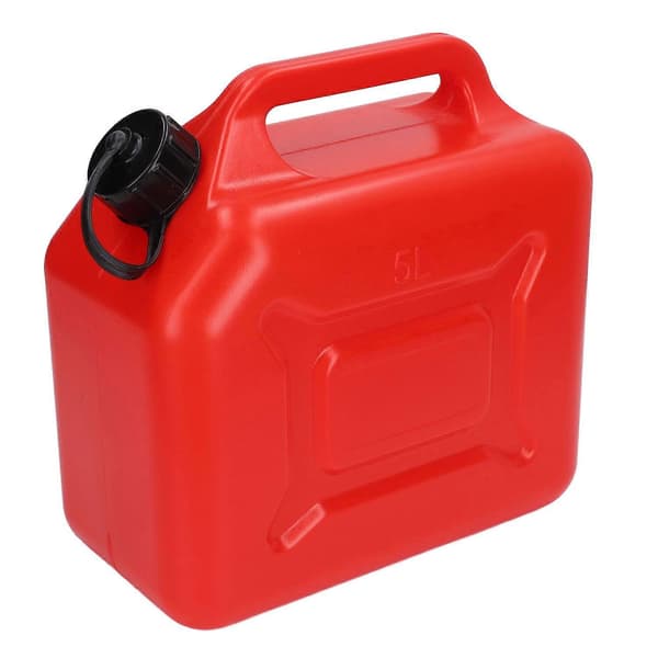 Gas Can 5L 1.3 Gallon ABS Leak-Proof Red Portable Gasoline Container with 27cm Spout and Scale