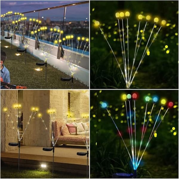 Solar Firefly Lys - Sæt med 2 - 8 LED'er - Landskabsdekoration til Have, Sti - Vandtæt - Længde: 42 cm / Bredde: 8 cm / Højde: 7 cm