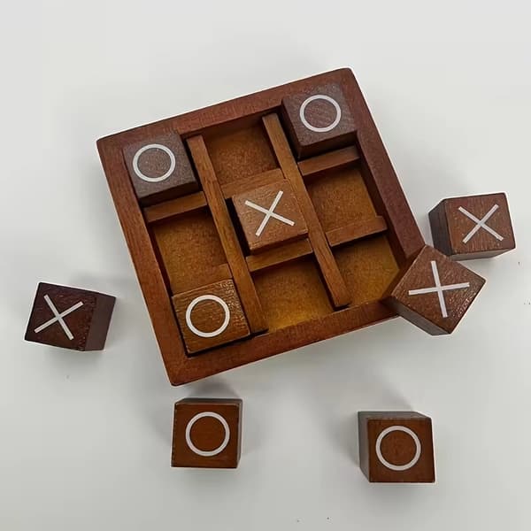 Wooden Tic-Tac-Toe Game - Educational Two-Player Tabletop Game for Kids; Interactive Toy for Parent-Child Bonding and Logical Thinking
