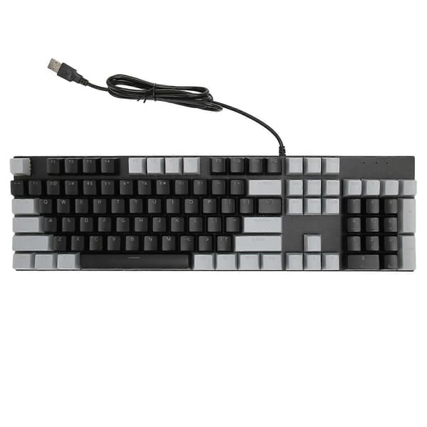 Full Size Mechanical Keyboard, 104 Keys, USB Wired Gaming Keyboard with Numeric Keypad, Red Switch for Windows, Black Grey