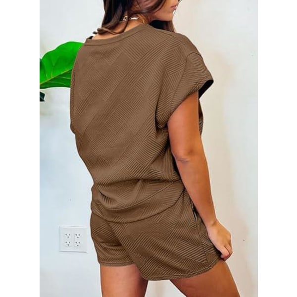 Kvinnors 2-delade outfits Lounge set Casual kortärmade skjortor Shorts Mysig pyjamas Sweatsuit Set-S