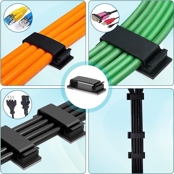 10-pack Self-Adhesive Cable Management, Support, Durable Cable Clips for TV, PC, Laptop, Ethernet Cable, Home, Office (Black)