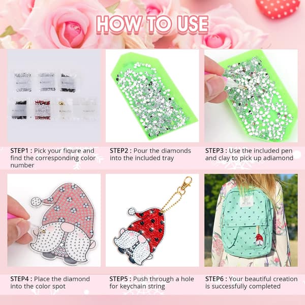 (Gnomes) 5-pack DIY Diamond Painting Keychains 5D Diamond Art Ke