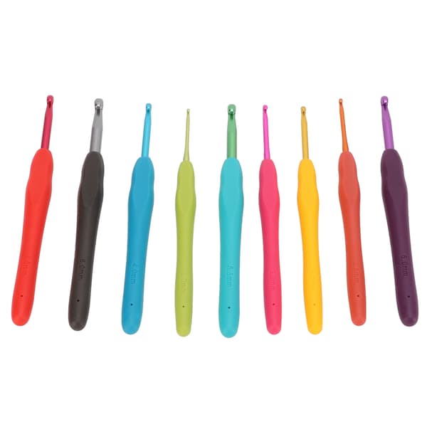 9 Pcs Crochet Hooks Rubber Handle Aluminum Material Tapered Tip Knitting Needles Set for Experienced Weavers Beginners